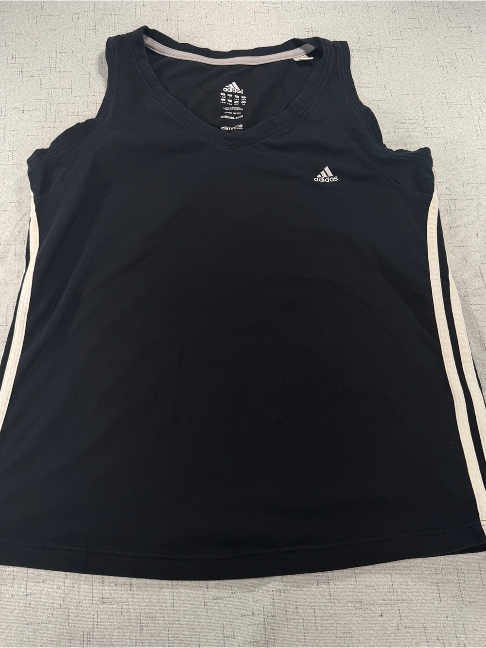 Adidas Women Black Athletic Tank Top with White Stripes